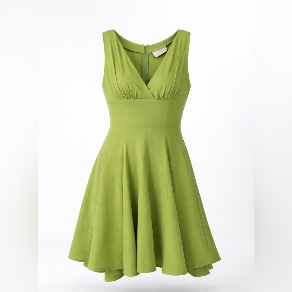 Vintage 90s Yes Fashion Lime Green Crepe Dress SZ SML